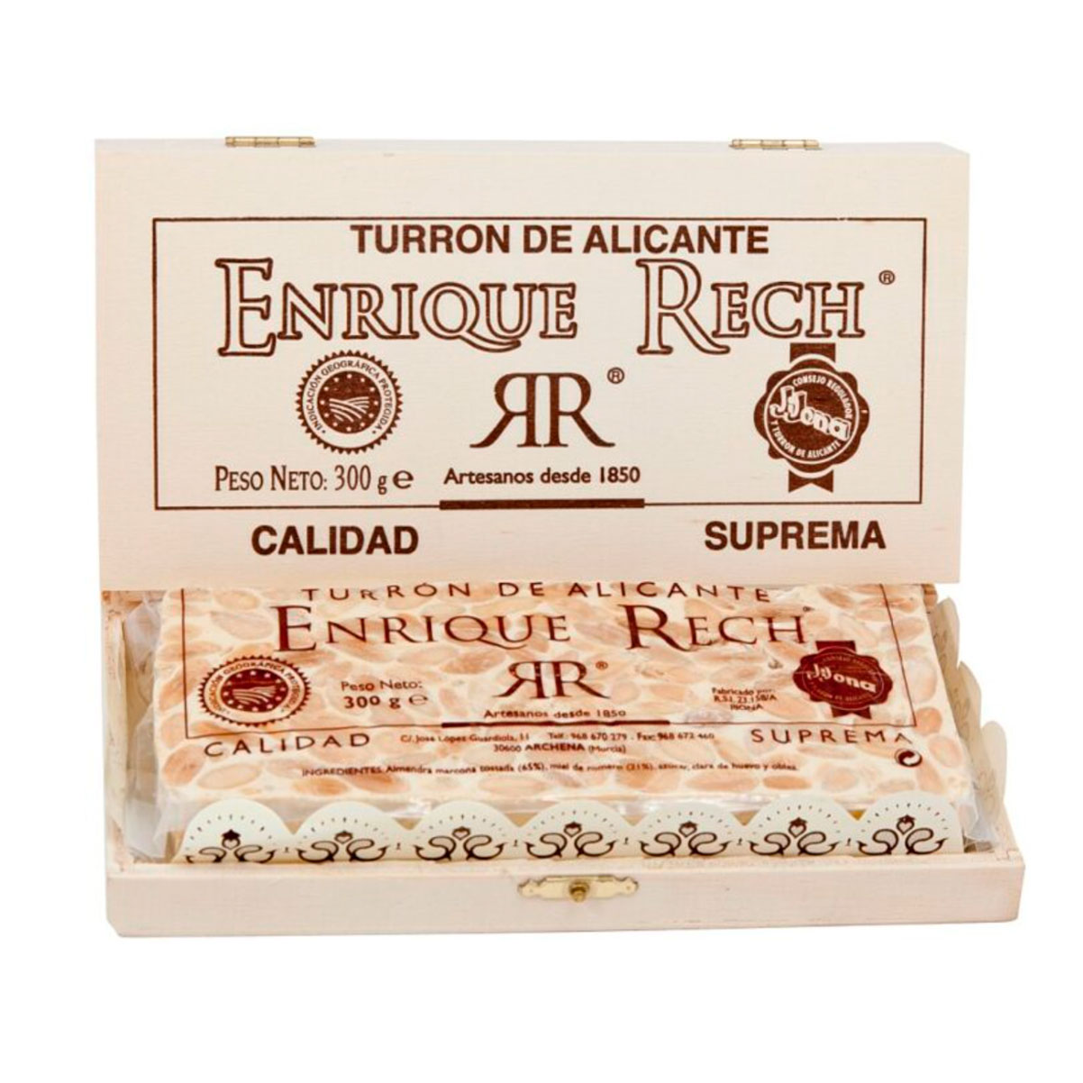 Turrón de Alicante Caja Madera 300g embalaje caja